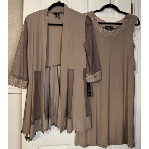 R & M RICHARDS PM Taupe Brown Jacket Dress Shimmer Wedding Party Cruise NEW - Picture 12 of 16